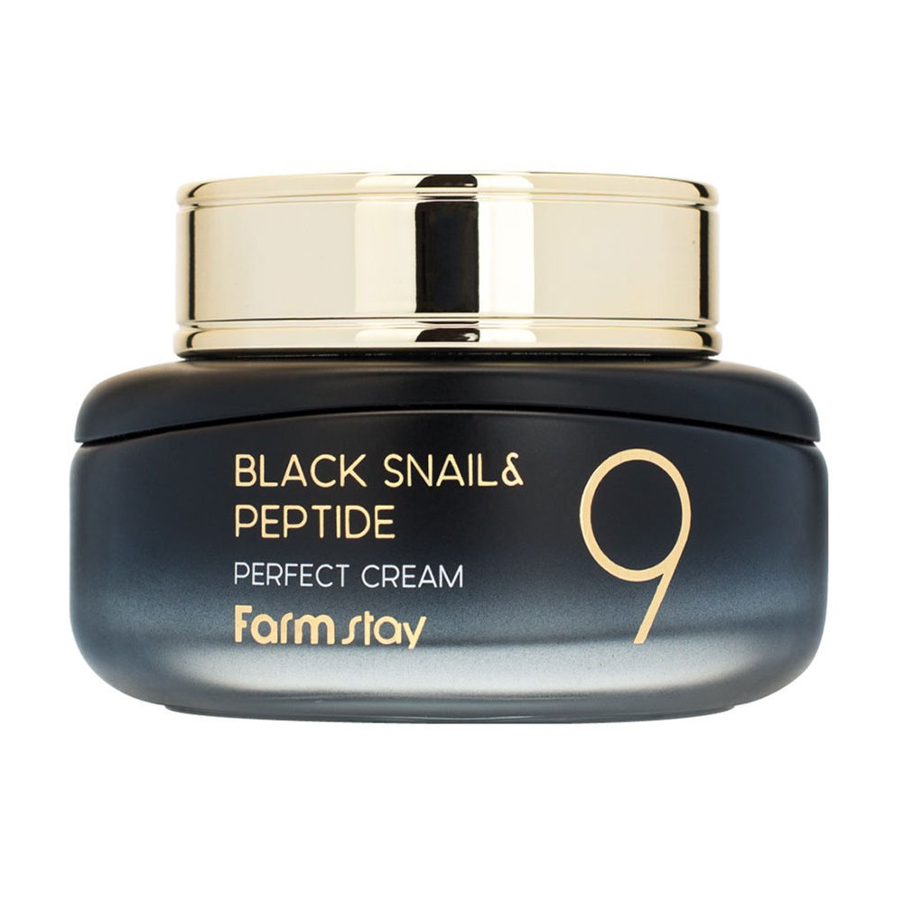 Омолоджувальний крем для обличчя FarmStay Black Snail &amp; Peptide 9 Perfect Cream FarmStay з муцином чорного равлика та пептидами, 55 мл